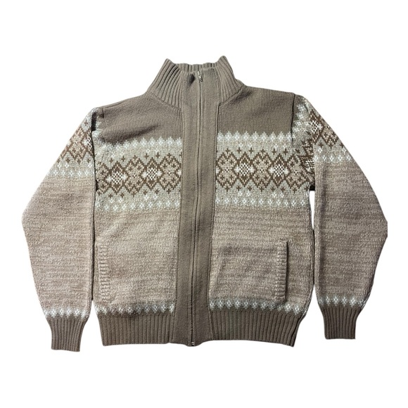 Vintage Men Private Club  Sweater Full Zip Awesome Pattern Brown Size : Medium - Picture 7 of 10